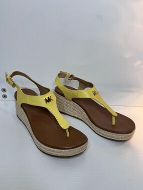 Michael Kors Bright Yellow Leather Espadrille Wedge Sandals
